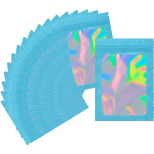 Holographic Mylar Pouch - Pack Of 10 Blue